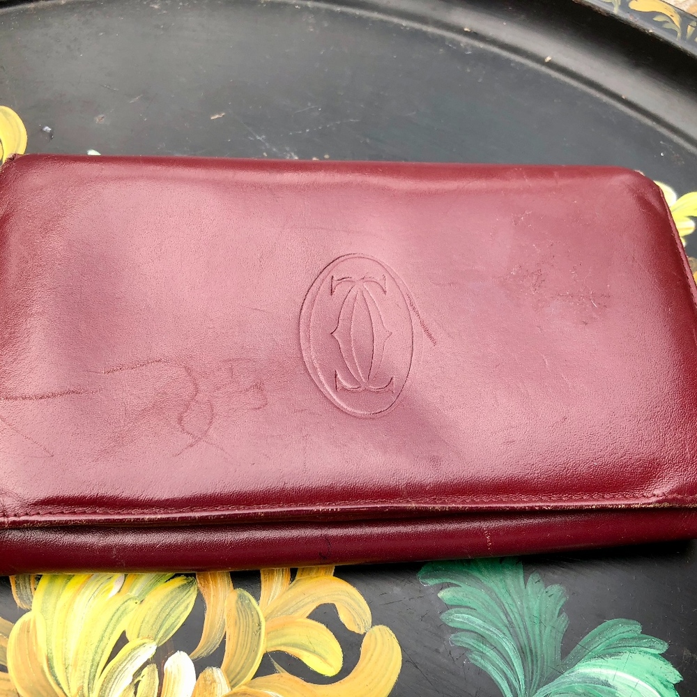 VTG BURGUNDY OX BLOOD RED CARTIER BIFOLD WALLET